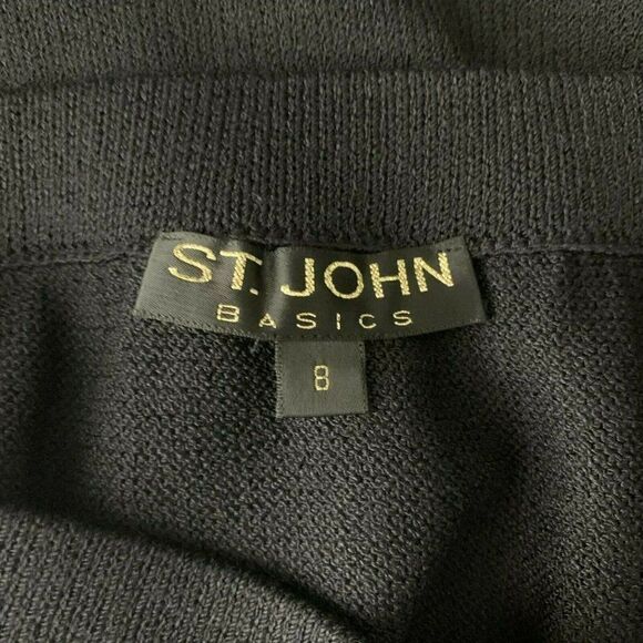 Vintage St John Knit Pencil Skirt 8 Black Elastic Waist Knee Length Stretch - Picture 5 of 5